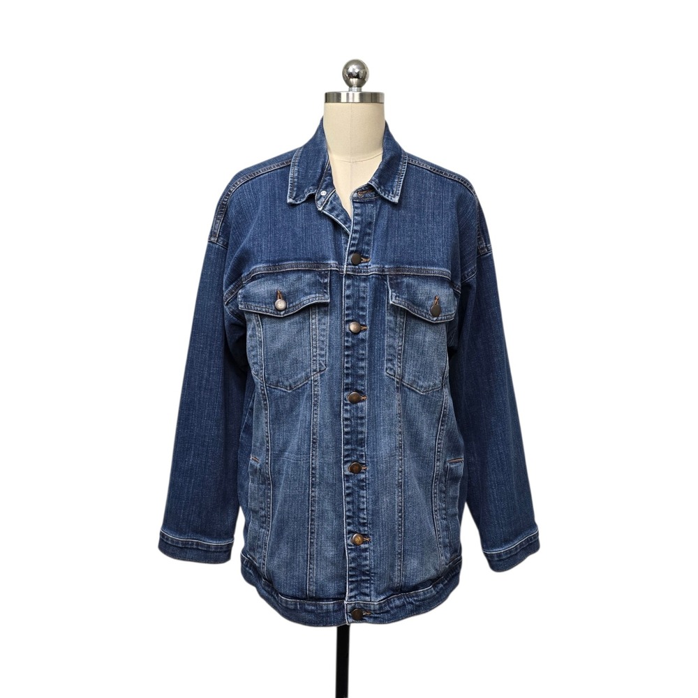 Eileen Fisher Organic Cotton Denim Jacket Medium Wash Blue Button Front‎ M/L